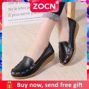 ZOCN Gốc Flats Cho Phụ Nữ Cao Su Giày Đế Trên Bán Da Mẹ Giản Dị Giày Sáng