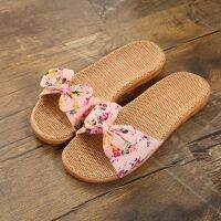 Summer 5 Colors Floral Women Slippers Flax Straw Bohemia Beach Linen Home Kasut