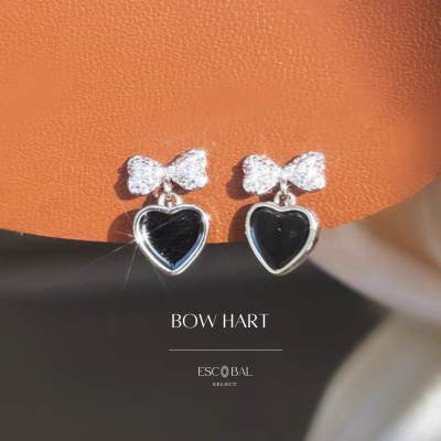 ESCOBAL✨ต่างหูเงินแท้ Bow Heart สไตล์สวยหรู ต่างหูเพชร ตุ้มหูเงินแท้ ต่างหูแฟชั่น ตุ้มหูเงินแท้ ต่างหูน่ารัก earring