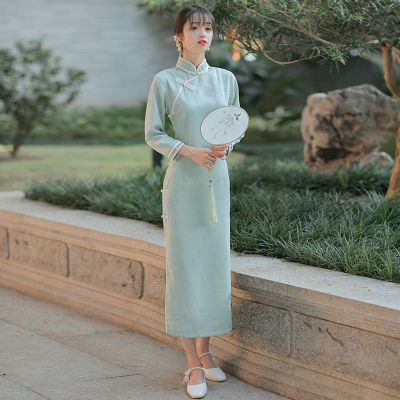 2022ปรับปรุง Cheongsam ดอกไม้หนุ่มสง่างามย้อนยุคชุดสตรีจีนใหม่