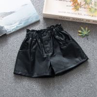 Girls plus velvet baby pants leggings 2021 shorts spring new leather pants P4439