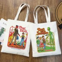 【ACD】   Death Evil Devil Pattern Print Shopping Bag Tote Bag Shoulder Bag Cartoon Demon Harajuku Canvas Bags Large Capacity Bag Handbag