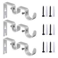 3Pcs/Set Curtain Rod Brackets Heavy Duty Double Rod Holders Durable Metal Curtain Rod Wall Brackets with Screw