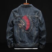 Prowow Fashion Streetwear Men Jacket Retro Blue Indian Chief Embroidery