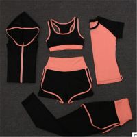 High waist pants shorts bra t shirt coats women sportswear 5PCS set outdoor running quick dry yoga clothing fitness gym sets