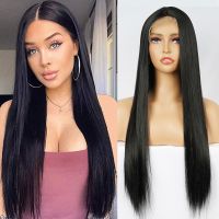 【jw】№❀ Ombre Straight Wig for 28 Inch Middle Part Synthetic Wigs Resistant 613