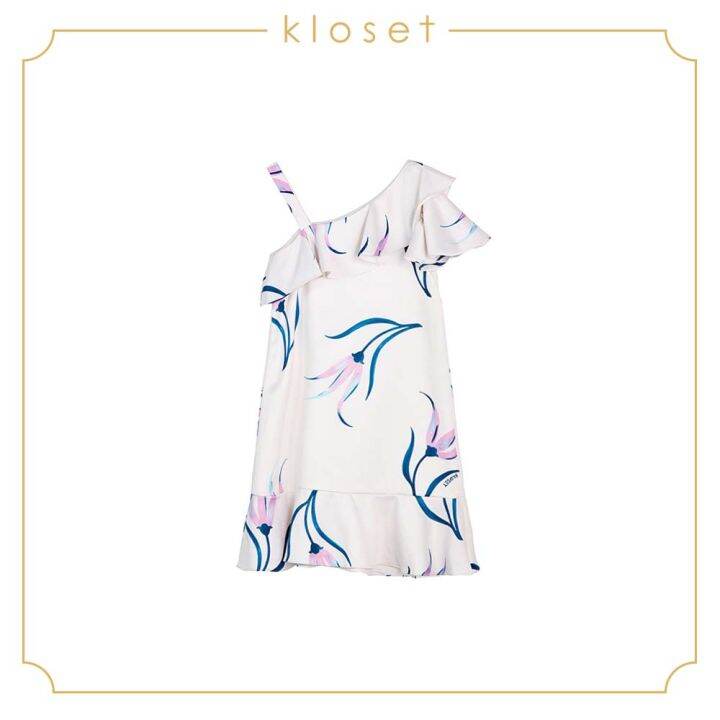 kloset-aw18-kd012-printed-one-shoulder-dress-ชุดเด็ก-ชุดเดรสเด็ก-ชุดเดรสไหล่เดียว