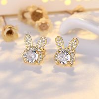 [COD] and elegant micro-inlaid zircon rabbit earrings feminine temperament new simple 925 needle