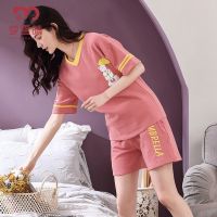 ℗∏☼ 100 Cotton Pajamas Female Summer Students Korean Style Cute Short Sleeve Ladies Can Wear Cotton V-Neck Homewear Suit