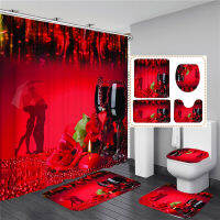 Love โรแมนติก Red Rose ชุดผ้าม่านห้องน้ำฝาปิดและ Bath Mat วันวาเลนไทน์ผ้าม่านห้องน้ำ Hooks Home Decor