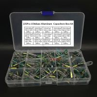 ™✗卍 225Pcs/Box Capacitor Kit Aluminum Electrolytic Capacitors Set 15Values 16V-50V 1uF-470uF Assorted Kit Storage Low ESR