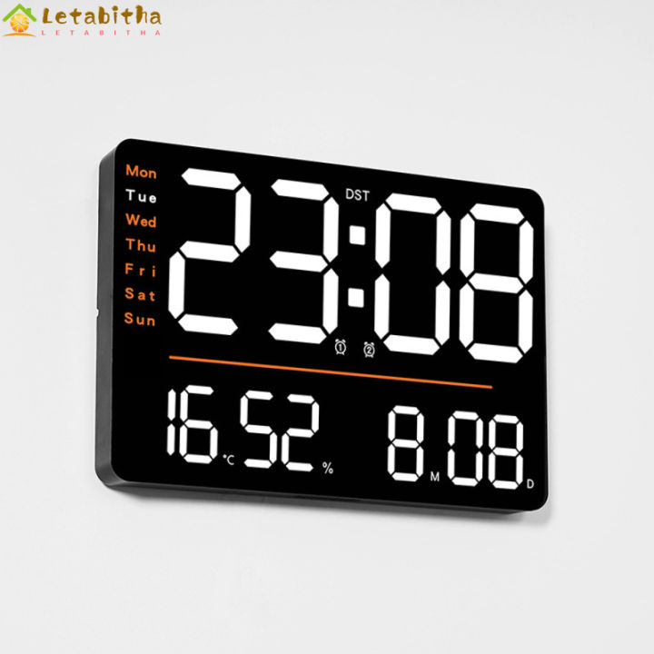 นาฬิกาติดผนัง-led-ดิจิตอล12-24h-ปรับความสว่างได้นาฬิกาที่เตือนภัยบนโต๊ะจอแสดงอุณหภูมิความชื้น