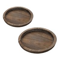 2Pcs Rustic Wooden Tray Candle Holder - Small Decorative Plate Pillar Candle Tray Wood for Farmhouse Dinning Table, S+L