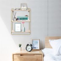 Wall Mounted Shelf Wood Hanging Storage Shelves 3Tier with Solid Metal Floating Shelves for Living Room Bedroom Office