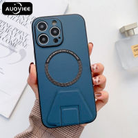 AUOVIEE เคสชาร์จไร้สายแม่เหล็กหนังหรูหราสำหรับ Magsafe สำหรับ iPhone 14 13 12 Pro 11 Max Plus Mag Safe พร้อมที่วางขาตั้ง