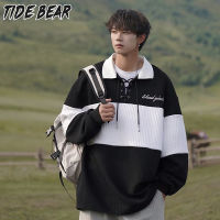 TIDE BEAR เสื้อคอปก เสื้อโปโลเสื้อสเวตเชิ้ตผู้ชายลำลอง,เสื้อกันหนาวแบบหนาแฟชั่นคอโปโลทรงหลวม