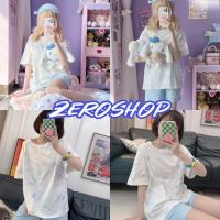 Zero SHOP?พร้อมส่ง? (Zero-DX-7321)ชุดนอน เสื้อคอกลมแขนสั้น +กางเกงขาสั้น ผ้านิ่มใส่สบายมาก