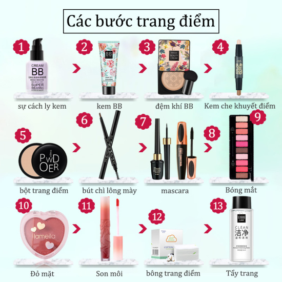 Hcmanyar-bộ 13 cái bộ trang điểm kem nềnkem bb che khuyết điểm +phấn phủ - ảnh sản phẩm 10