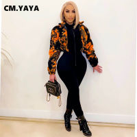 CM.YAYA Winter Women Faux Fur Outcoat Tie Dye Zipper Fly Long Sleeve Keep Warm Jackets