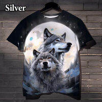 Animal Wolf 3D Printed T-shirt Cool Street Hip-hop Full Moon Wolf Casual Mens T-shirt S-5XL