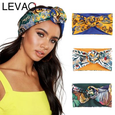 【YF】 LEVAO Flower Twist Hair Scarf Wire Headband Plant Print Turban Headbands Hairband Cross Knot Bandana for Women Accessories