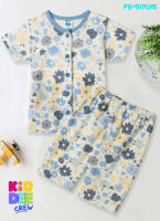 KiddeeCrew ชุดนอนเด็ก แขนสั้น,ขาสั้น สีครีมลายดอกไม้ฟ้า  Short-sleeved pajamas, short-sleeved Creamy  Blue  flowers เหมาะสำหรับอายุ 1-8 ปี