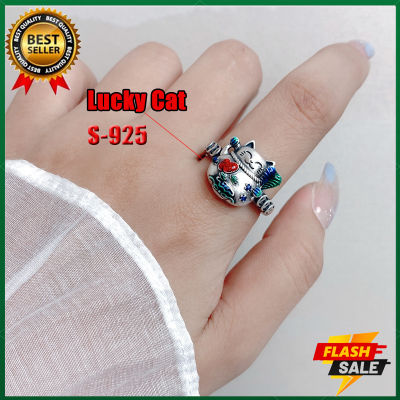 HT-สไตล์จีนสีฟ้าแหวนแมวนำโชคย้อนยุคของผู้หญิงหัตถกรรมแหวนประดับดัชนีแหวนเคลือบที่เรียบง่าย