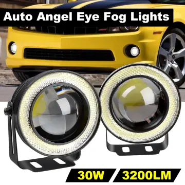 30W Light LED Fog Light 3 inch White Angel Eye 2pcs Car COB 1200LM DRL  Driving Projector Signal Bulbs Fog Lamps Auto Tuning Car Lamp