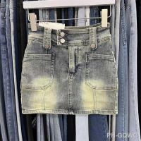 【LZ】❃☄  Y2k vintage feminino coreano botão com cinto curto denim mini saias estética fada grunge alta waiste calças de brim a linha saia alt roupas