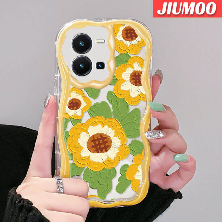 เคส-jiumoo-สำหรับ-vivo-y35-5g-y36-5g-เคส-y35จิตรกรรมภาพการ์ตูนดอกทานตะวันมีขอบเป็นคลื่นเนื้อครีมเคสโทรศัพท์โปร่งใสปกป้องกล้องเคสซิลิโคนนิ่มเคสใสกันกระแทก