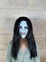 Halloween ghost doll mask latex horror with hair full face scary script killing devil hood mask haunted house props 【JYUE】