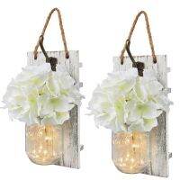 Jar Sconces with Remote Control,Wall Decor Decorative Flower with LED Strip,for House Decoration(Set of 2)