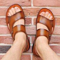 Sandals Summer Men New Fashion Men Slide Slippers Outdoor Genuine Leather Non-slip Shoes Beach Slip-On Sandals Travel Slippers