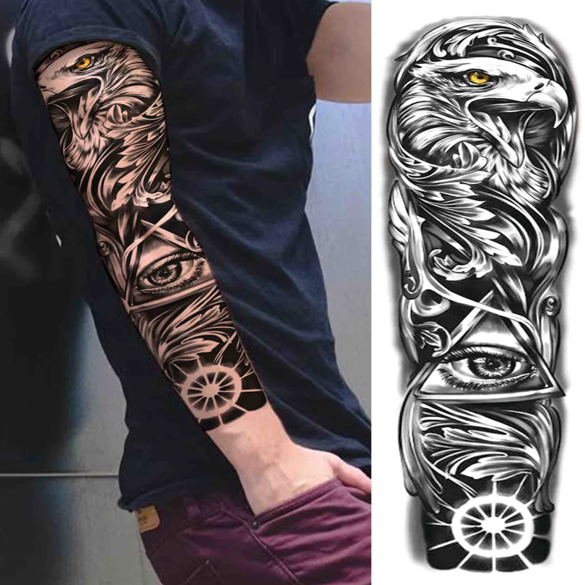 3D Large Flower Rose Temporary Tattoo For Women Men Black Fake Compass Warrior  Tattoos Sticker Triangle Full Arm Sleeve Tatoos | Lazada