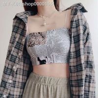 Women Tube Print Top Ice Wire Exposed Navel Tube Strapless Bandeau Sleeveless Crop Top Underwear Wrap Chest Tops