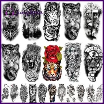 GetUSCart COKTAK 15 Sheets Large 3D Realistic Lion Tiger Face Temporary  Tattoos For Men Adults Forest Wolf Warrior Compass Fake Tattoos For Women  Thigh Arm Cool Tribal Black Animals Tatoos Kids Totem