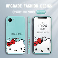 GGK เคสสำหรับ Realme C30S น่ารัก Kity สีขาวการ์ตูน Kity กรณีโทรศัพท์ดีไซน์ด้านข้างแมวขอบสี่เหลี่ยมรูปแบบของเหลวปลอกซิลิโคนคลุมทั้งหมดเคสป้องกันกล้อง