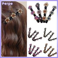 PERPE 4PCs สีม่วงสีขาว กิ๊บกิ๊บปากเป็ด ลายดอกไม้ดอกไม้ สำหรับจัดแต่งทรงผมผู้หญิง หินคริสตัลประกาย คลิปผมหน้าม้าคู่ คลิปผมถัก