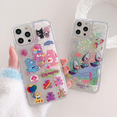 Dynamic Quicksand Cute Bear Senbei Phone Case For 13 12 Mini 11 Pro Max 6S 7 8 Plus X XR XSMax Liquid Glitter Coque Cover