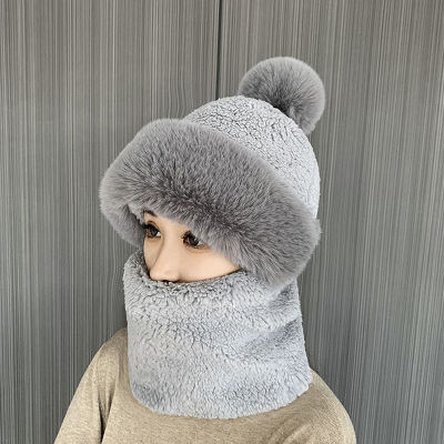 🔥🔥🔥หมวกมีฮู้ดสำหรับผู้หญิง,ชุดผ้าพันคอหมวกฤดูหนาวคอขนสัตว์แคชเมียร์ถุงมือเล่นสกีรัสเซียอบอุ่นหมวกกันลมผ้านิ่มสบายหนา