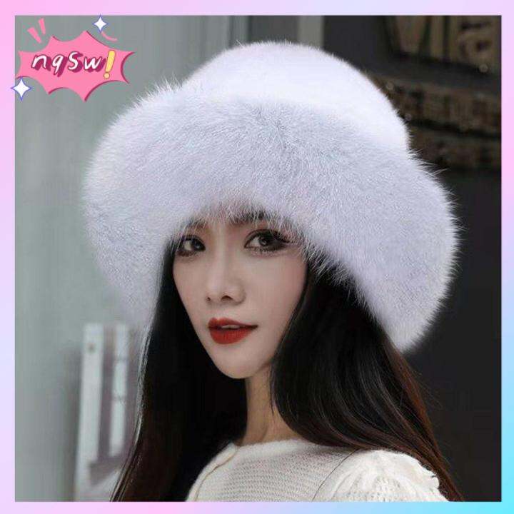 NQSW Earmuffs Winter Women's Faux Fox Fur Brim Warm Cap Faux Fur Hat Berets Lazada Singapore