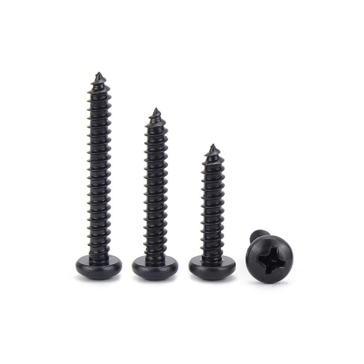5-50pcs-m3-5-m3-9-m4-2-m5-m5-5-m6-3-black-304-a2-stainless-steel-cross-phillips-pan-round-head-self-tapping-wood-working-screw