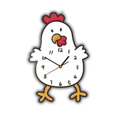 นาฬิกาแขวนผนังรูปไก่สำหรับห้องเด็กตกแต่งฟาร์มห้องครัวใหม่ (มีสไตล์) การ์ตูนไก่ภาพพิมพ์ศิลปะนาฬิกาควอตซ์นกน่ารักกวาดได้อย่างเงียบสงบ