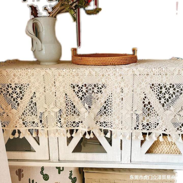 hot-โต๊ะข้างเตียงกลวงผ้าปูโต๊ะผ้าคลุมกันฝุ่นกันฝุ่นโครเชต์โต๊ะกาแฟฝรั่งเศสผ้าปักลายลูกไม้แนวศิลปะ