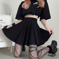 HOUZHOU Gothic Mini Skirts Women Black High Waisted A-line Skirt Shorts Dark Academia Summer Goth Harajuku Streetwear E Girl