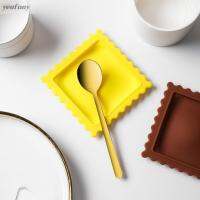 YEUFUNY Heat Resistant Biscuit Shape Spoon Pad Silicone Antifouling Coaster Cartoon Square Spoon Mat Dining Table