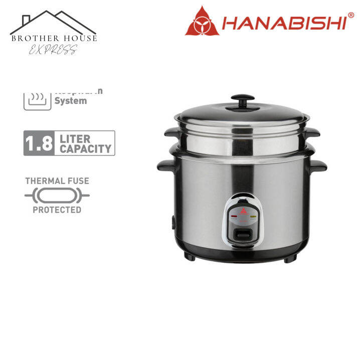 Hanabishi Rice Cooker 1.8 Liters 10 cups Pure Stainless Steel 3in1