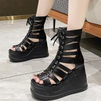 Small Plus Size 32-43Open Head Back Zip Platform Sandals Women Summer2021Elegant OL High Heels Wedges Gladiator Sandals