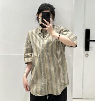 Uniqlo original 2023 summer mens and womens seersucker casual loose short-sleeved striped shirt breathable couple