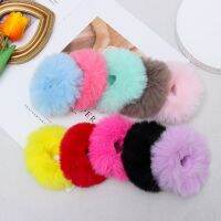 【CW】 2Pcs Fur Hair Scrunchies Tie Fuzzy Elastic Bands Ponytail Holders Accessories